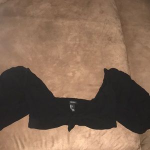 Black tie front crop top